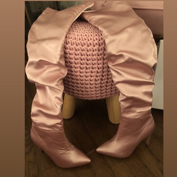 Blush Pink Satin Thigh High Boots Cape Robbin - Picture 5 of 12